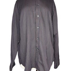 APT. 9 Men's Dress Shirt Size Large Grey and Pink Stripes Collar Pleats Long Sle